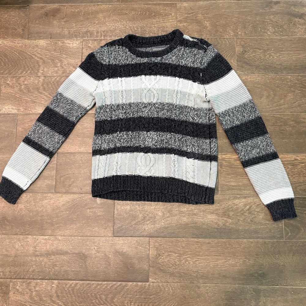 Aeropostale Black and Gray Striped Sweater